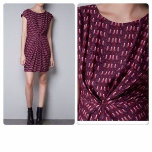 Purple Maroon Zara Bird Pattern Dress XS
